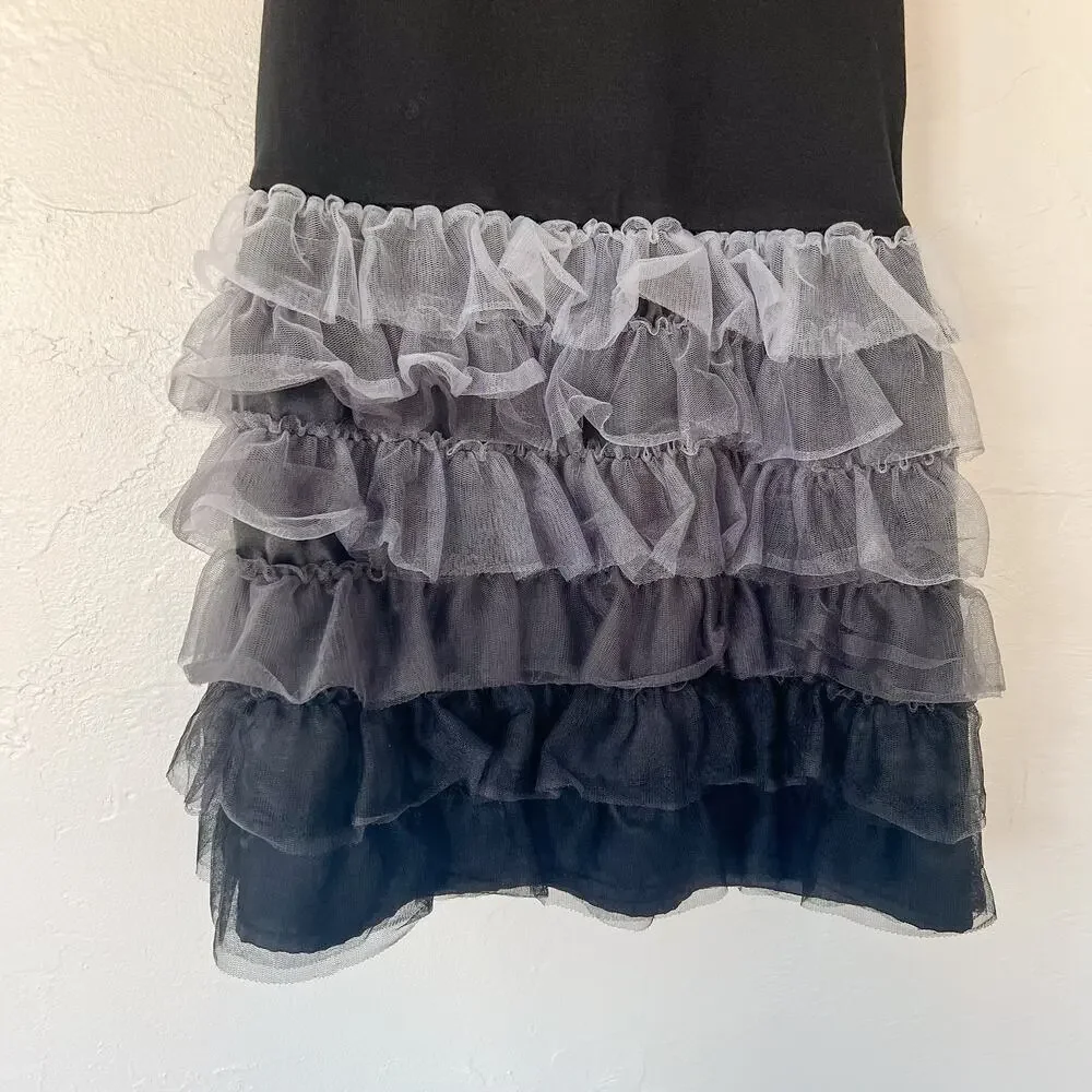 Hanna Andersson Black Ombre Tulle Ruffle Dress Girls 140 US 10 Goth Fairy